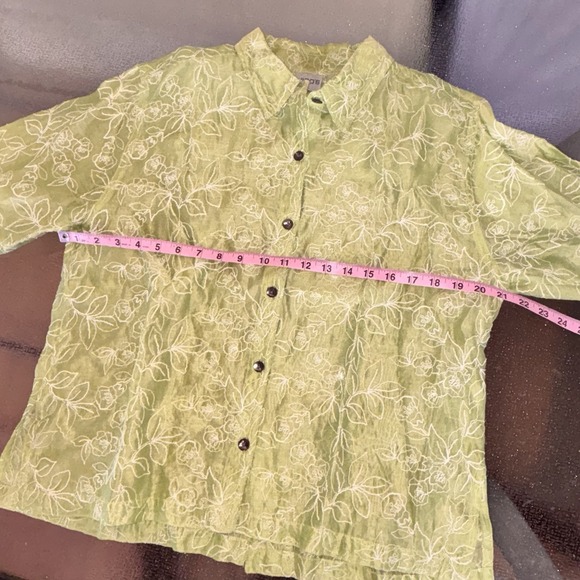 Chicos Silk Cotton Embroidered Top Womens Size 1 Medium Art Floral Fairy Green - Picture 5 of 6